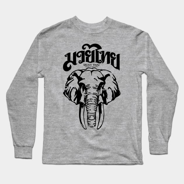 Muay Thai Sak Yant Elephant Long Sleeve T-Shirt by KewaleeTee